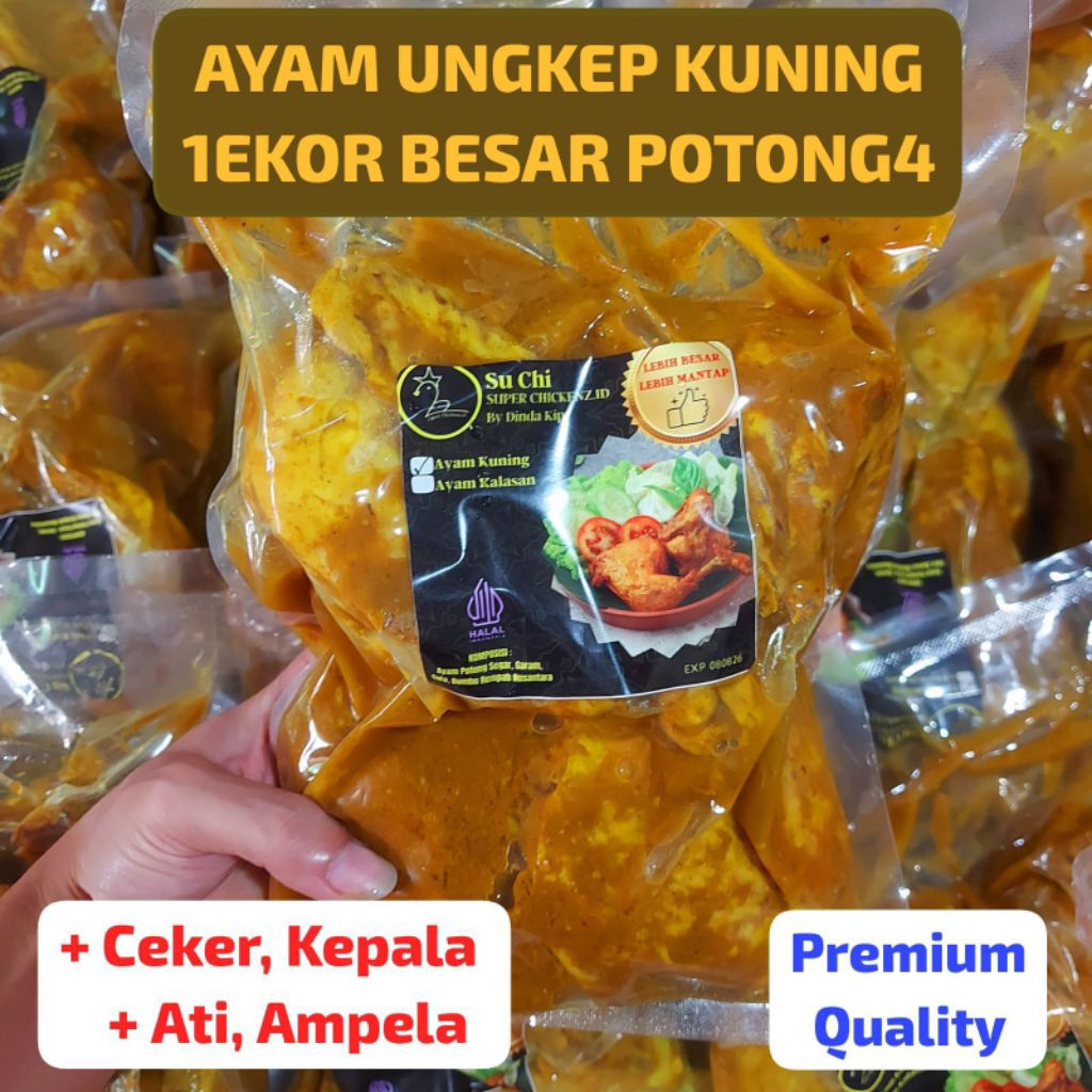 AYAM UNGKEP KUNING (BESAR JUMBO) 1 ekor Potong 4 + Ceker Kepala Ati Ampela Marinasi Bumbu Kuning Pra