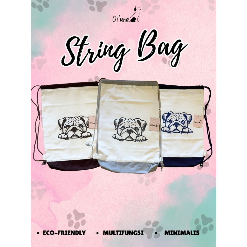 Tas Serut / String Bag Lukis Motif Anjing Bulldog