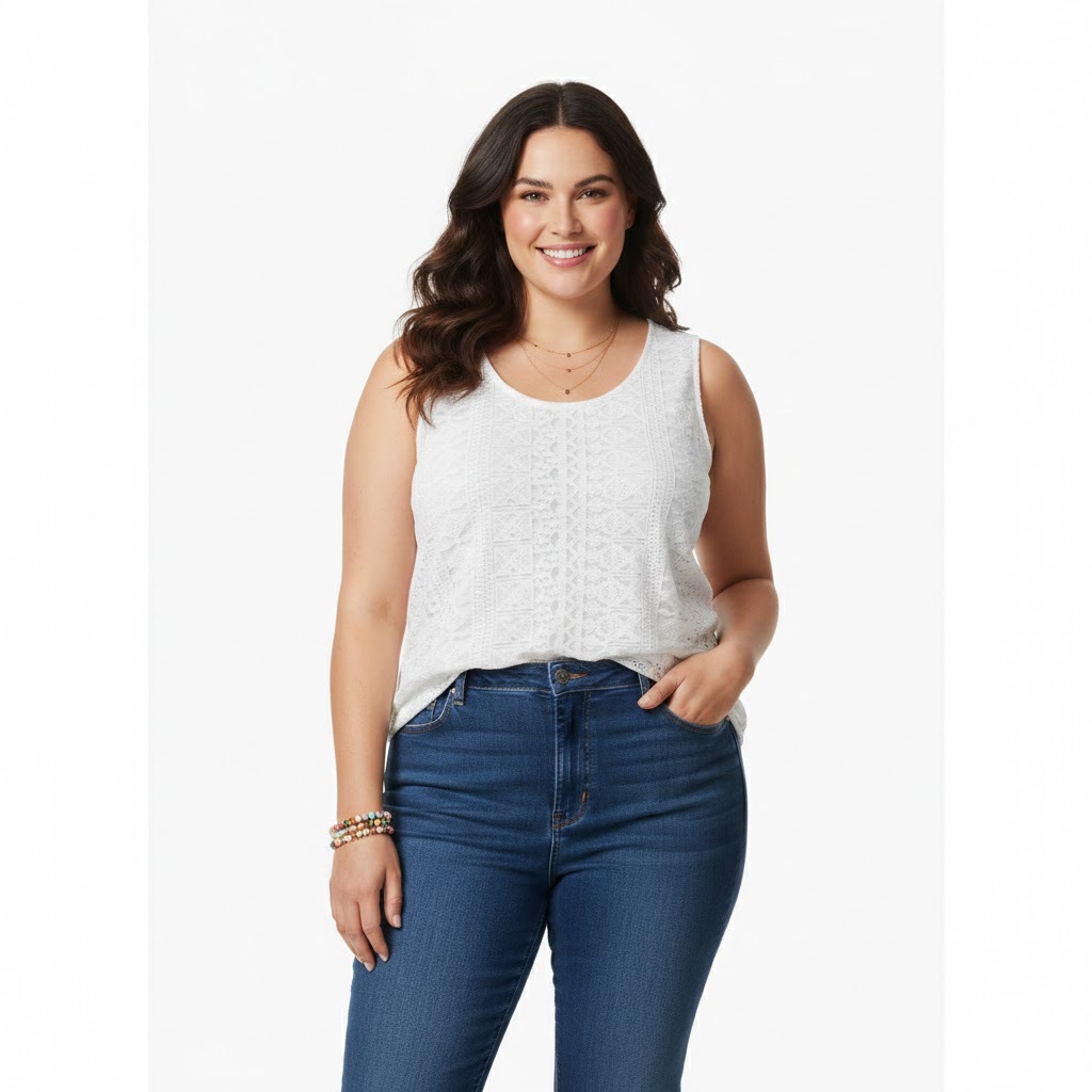 blouse lace sleeveless Roz & Ali blus brukat renda putih branded wanita