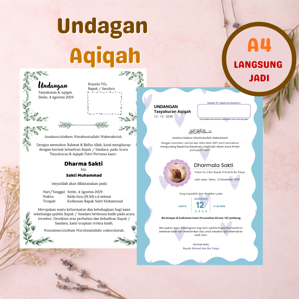 Undangan Aqiqah Custom Langsung Jadi Berwarna