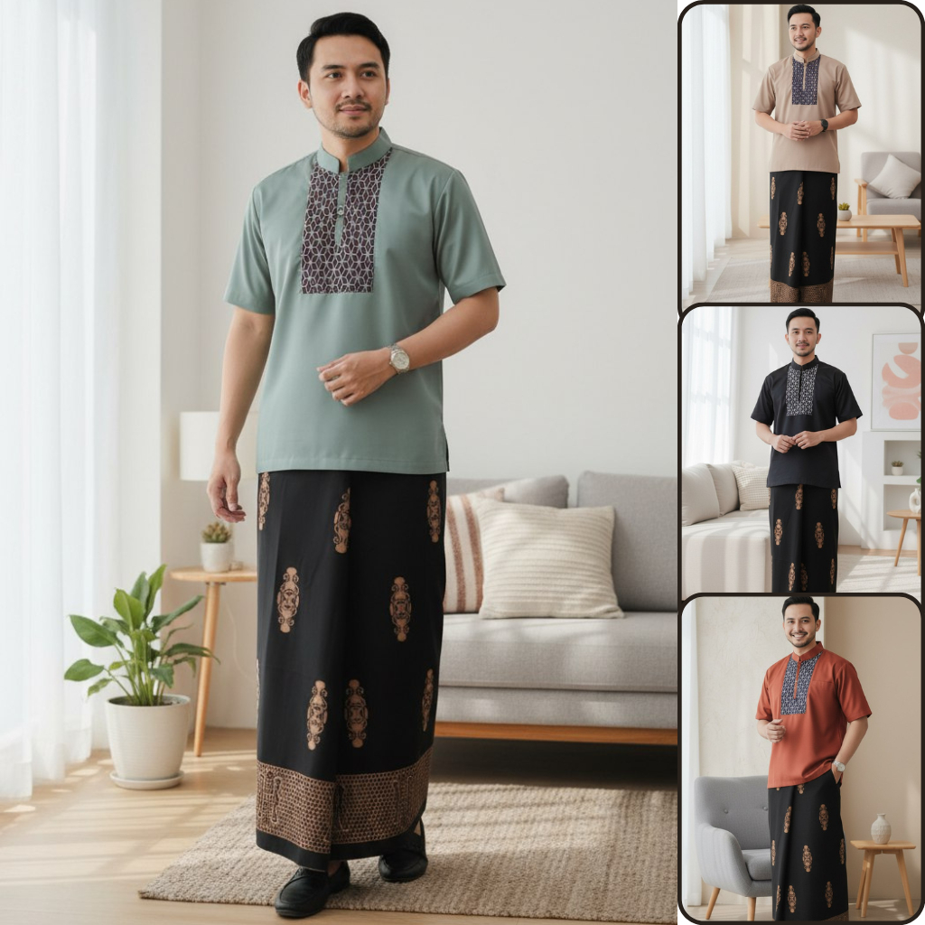 SETELAN Baju Koko Dan Sarung Dewasa Koko Kurta Lengan Pendek Terbaru Baju Koko Pria Dewasa Bahan Kat