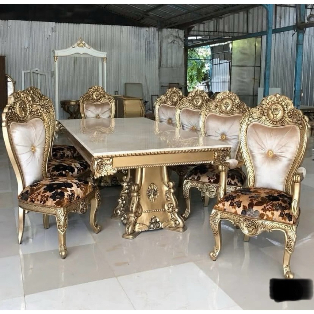set meja makan mewah 10 kursi ukiran top meja marmer asli batu alam panjang 250cm
