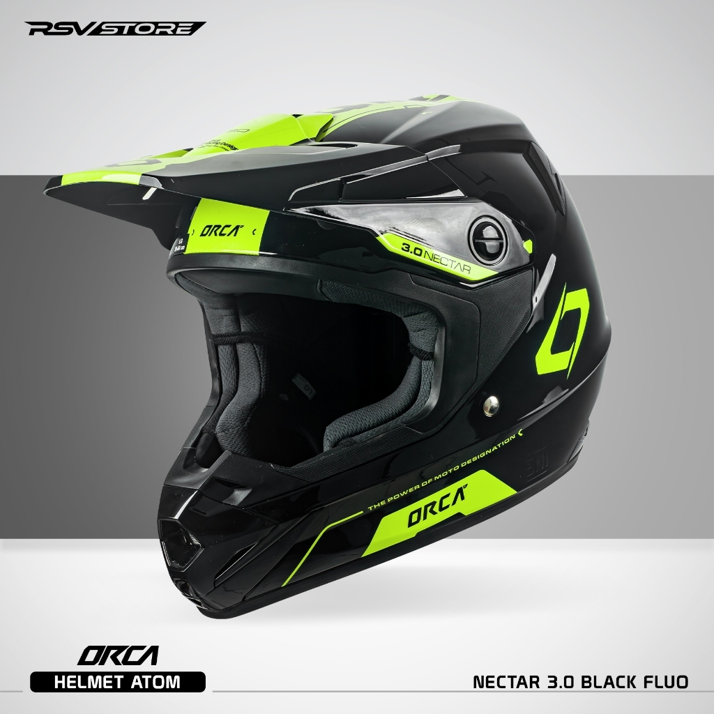 RSV HELM ORCA NECTAR 3.0 BLACK FLUO HITAM HIJAU KUNING STABILO 2026 TERBARU MOTOCROSS SUPERMOTO ORIG