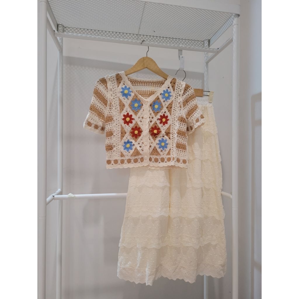 Set Korean Sulam Croquet Macrame & Rok Brokat Lace premium Bangkok