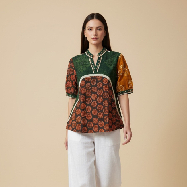 Hesandra Blus Batik Wanita Blus Turina – Katun Primisima Batik Cap Kombinasi Tulis Bordir Motif Abst