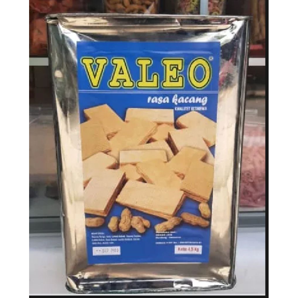 wafer valeo rasa kacang/ cream kemasan blek/ kaleng isi 4.5 kg harga grosir murah bandung bisa kirim