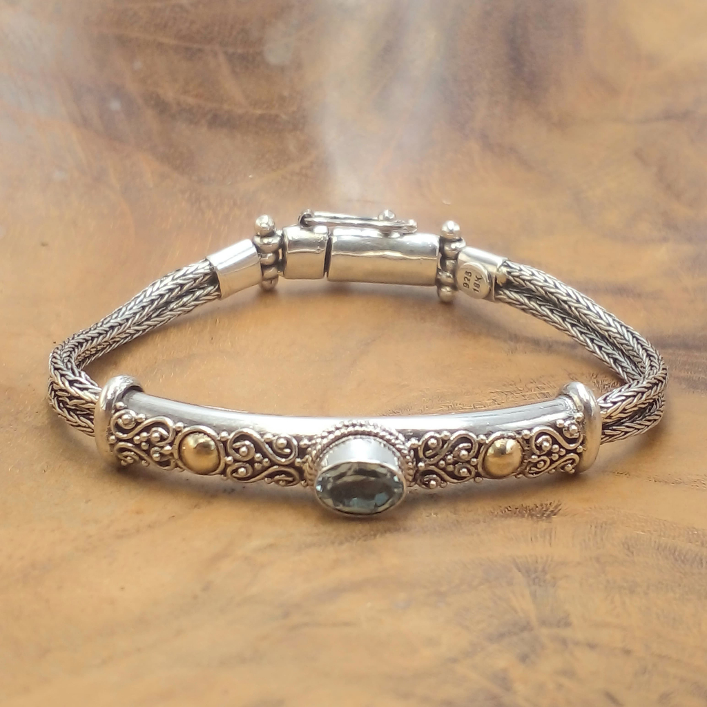 Gelang Perak Rantai Kombinasi Pipa Ukiran Bali B691