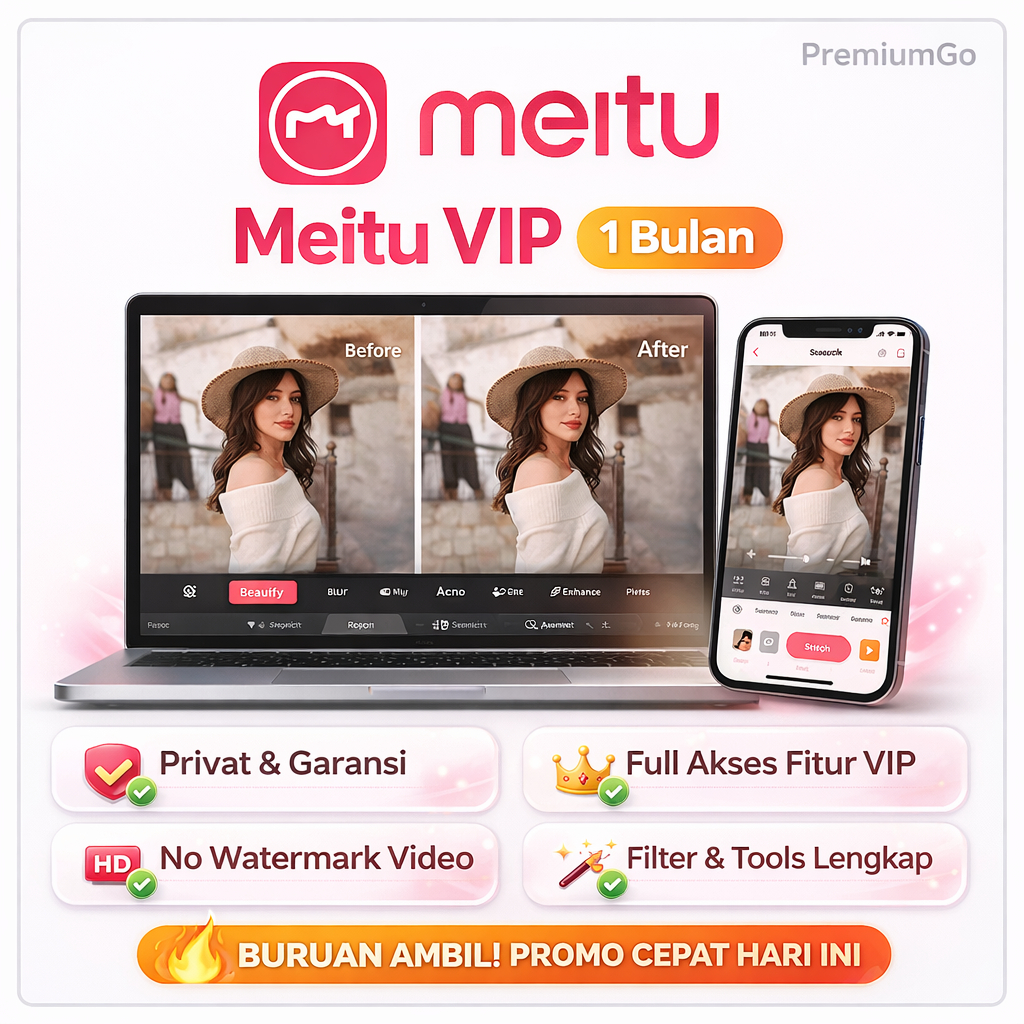[24/7] Meitu VIP Android Privat | Akses Meitu Premium Edit Foto | Meitu VIP 1 Bulan Garansi 1 Bulan 