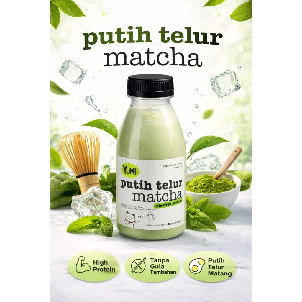 Minuman Protein Putih Telur Matcha Tanpa Gula, Susu Putih Telur Matcha, jus putih telur