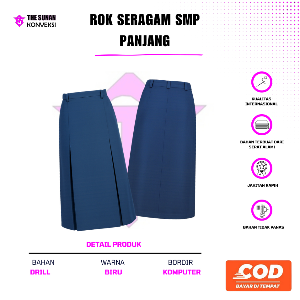 SERAGAM SMP PUTRI | ROK SERAGAM SMP PANJANG | ROK SERAGAM SMP KUALITAS PREMIUM