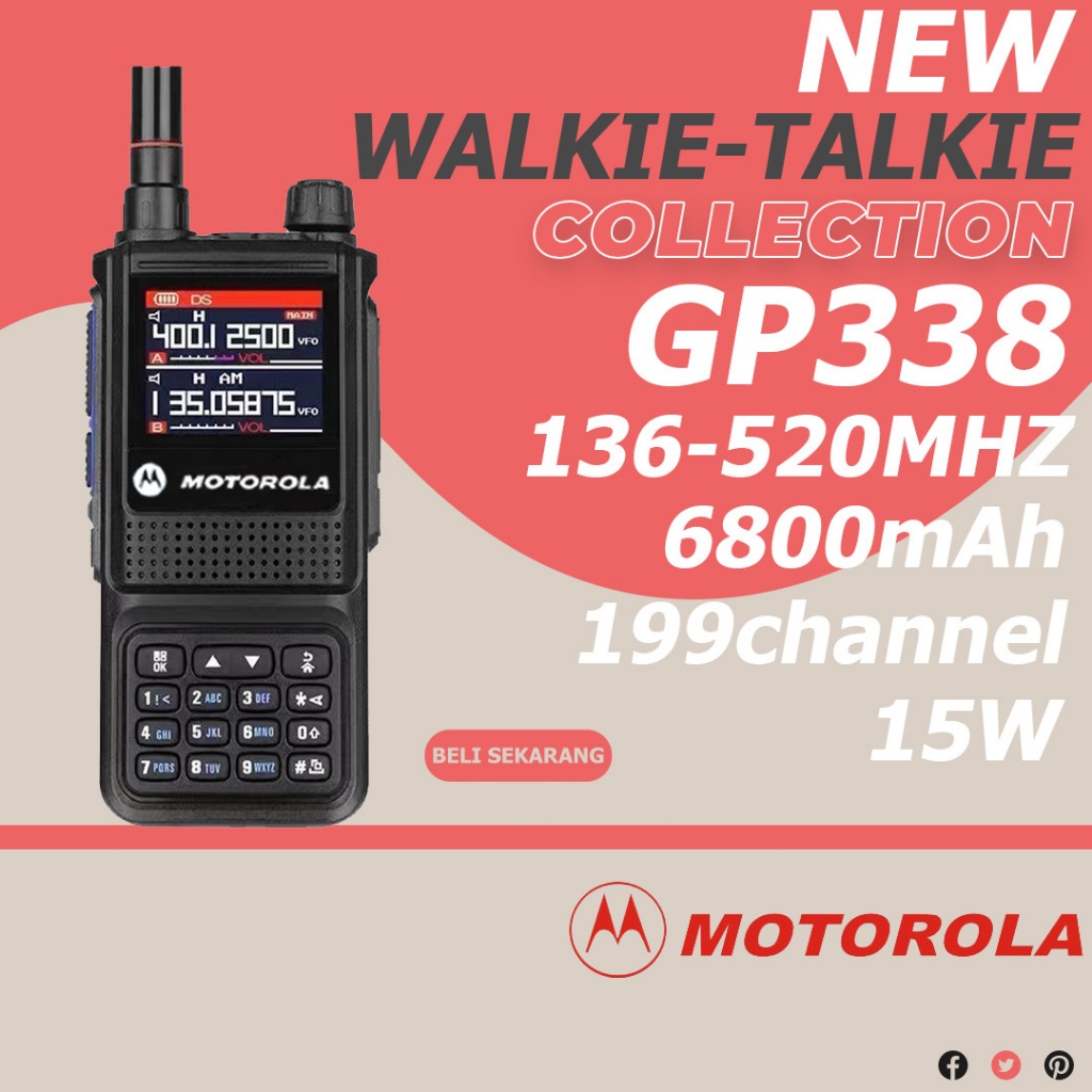 HT Motorola GP338 Plus Walkie Talkie Handy Talky outdoor 15Watt 20KM FM radio copy frequency Garansi