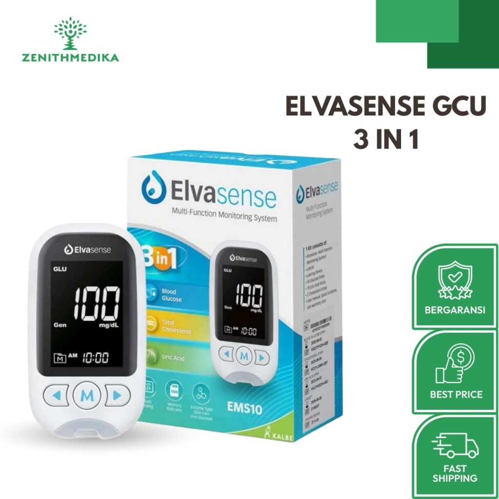Elvasense Alat Cek GCU 3in1 EMS10 Elvasense / Cek Gula Darah / Kolesterol / Asam Urat / Alat Cek Gul