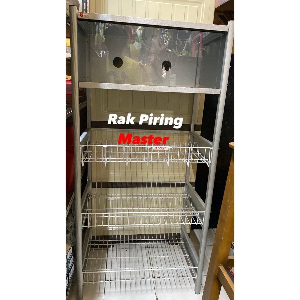 Rak Piring MASTER Rak 4 Susun Pakai Kaca Bahan Alumunium Anti Karat | Kawat Rak Piring TebaL