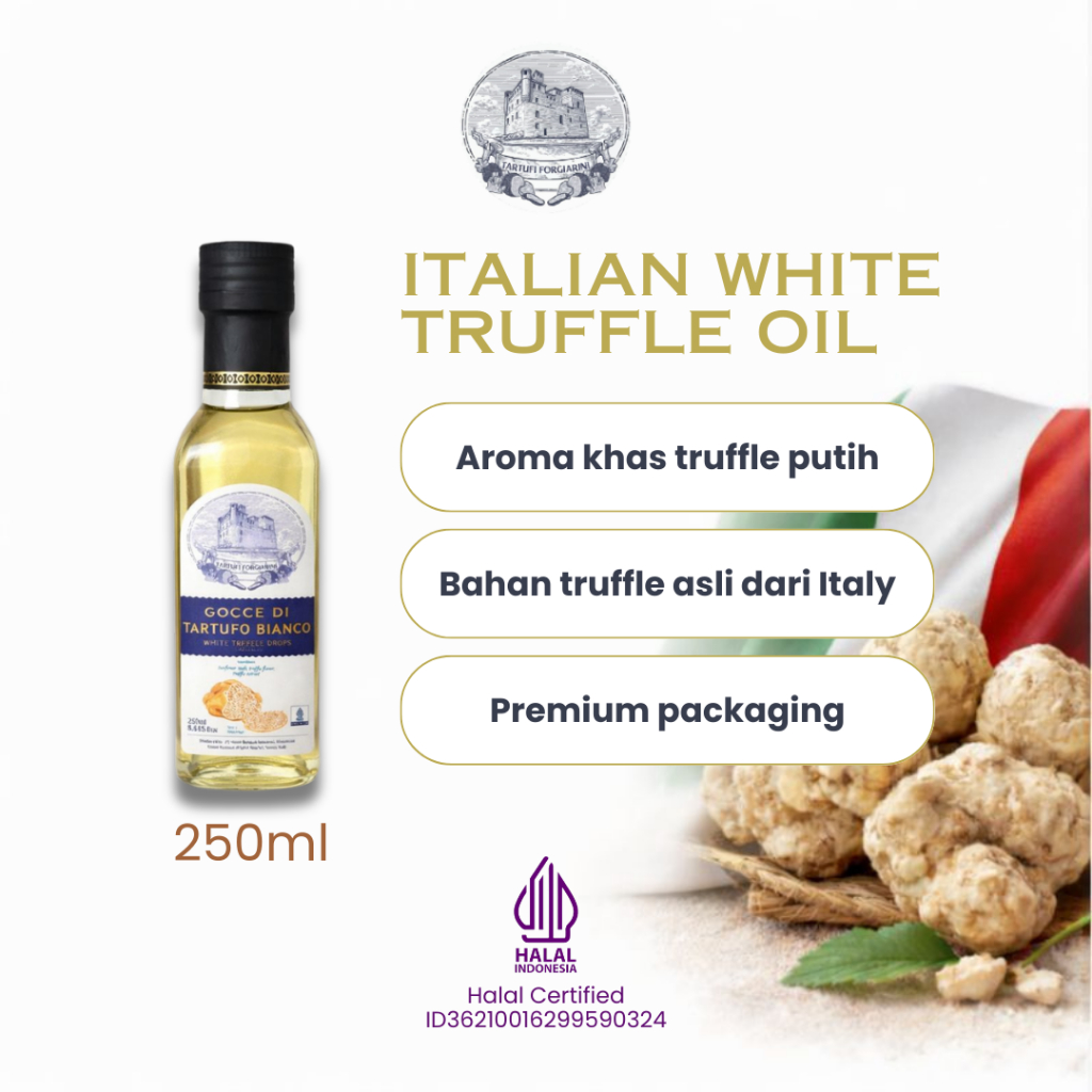 Italian White Truffle Oil 250ml – Minyak Truffle Halal Asli, Kualitas Premium Pilihan Chef Indonesia