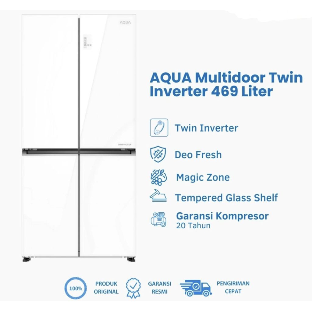 KULKAS AQUA SIDE BY SIDE 4PINTU AQR-TTD546RGB WHITE 456LITER KULKAS AQUA 4 PINTU KULKAS SBS AQUA SID