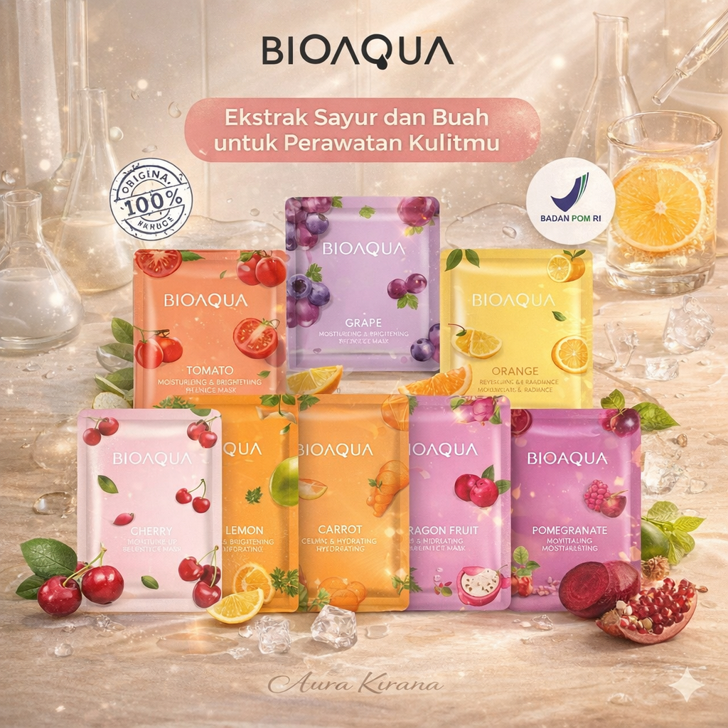 PROMO GROSIR BIOAQUA SHEET MASK Bpom Brightening & Moisturizing Skincare 20+5gr Essence Serum Sheetm