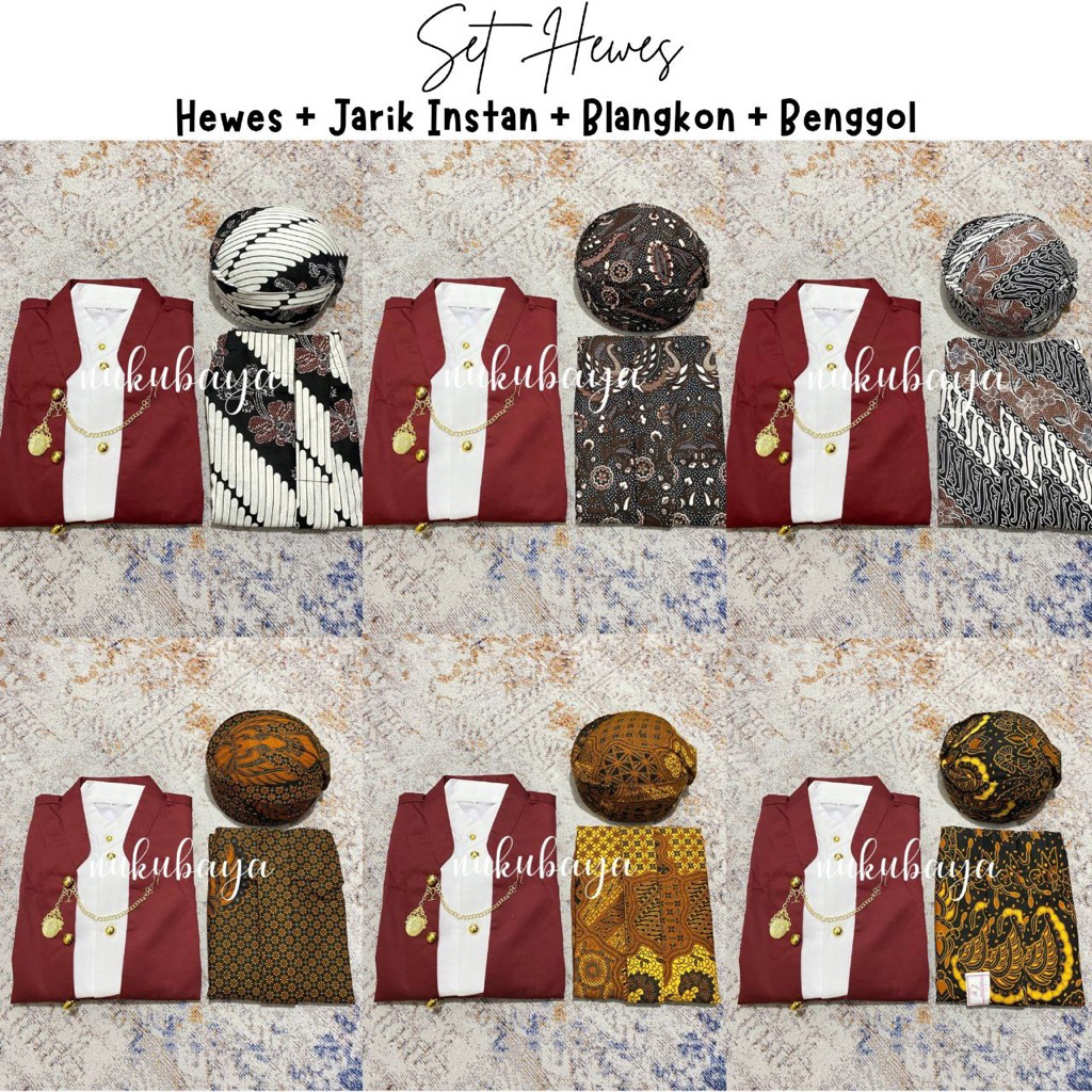 [SB1MR] Set Pakaian Adat Jawa - Beskap Hewes Maroon + Jarik Instan Sudah Jadi + Blangkon Solo