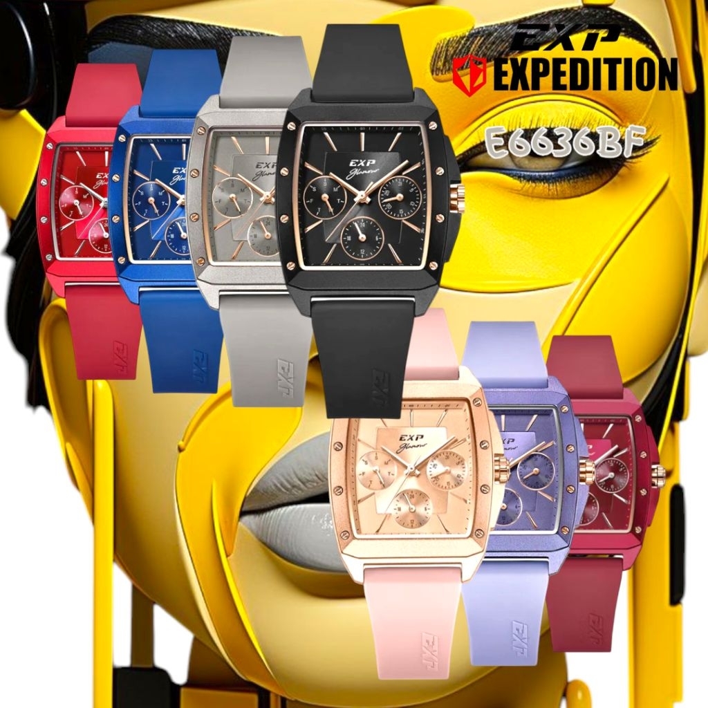 Jam tangan wanita EXPEDITION GLAMOUR 6636, 6636BF,  tali rubber, ORIGINAL, bergaransi resmi internas