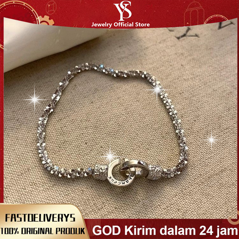 YSJewelry Gelang Tangan Wanita Desain Ganda Perak Anti Karat Kirim 24 Jam