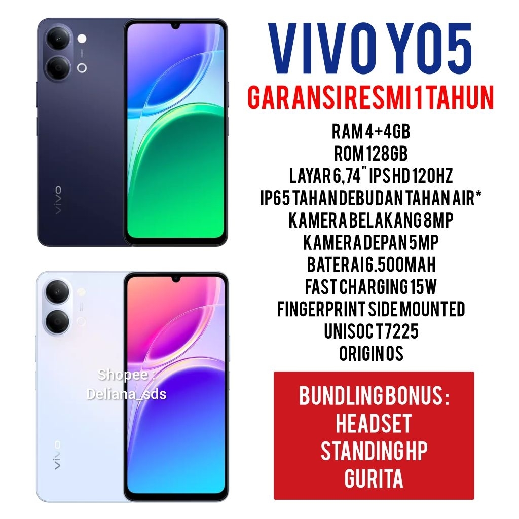 Vivo Y05 4/128 4+4/128 8/128 Garansi Resmi 1 Tahun Vivo Y05 4+4/128 Vivo Y05 8/128