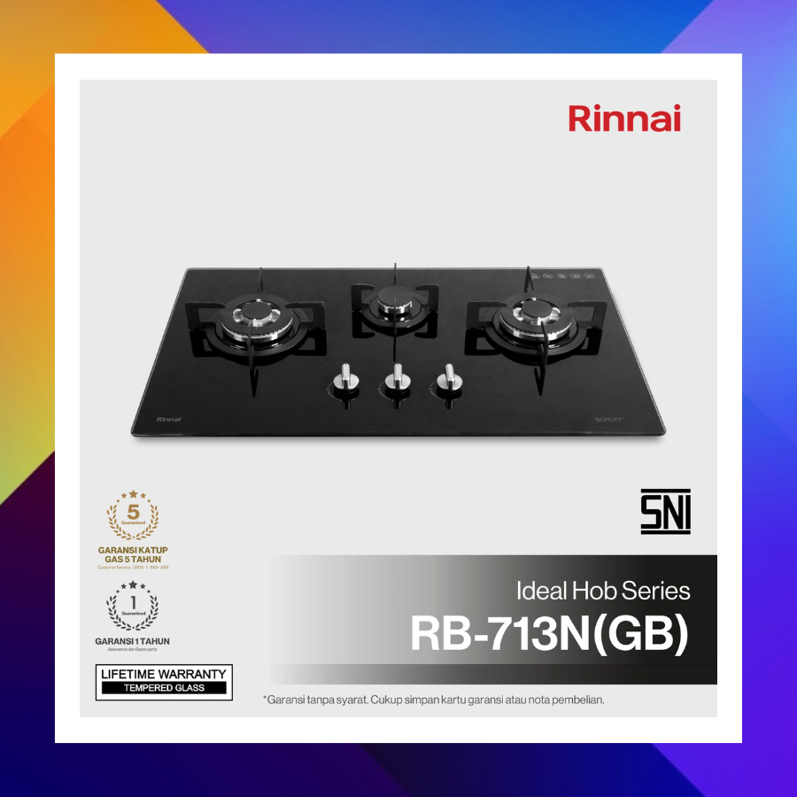 Kompor Tanam 3 Tungku Rinnai RI 713 NGB Kompor Kaca Tempered Schott Garansi Resmi