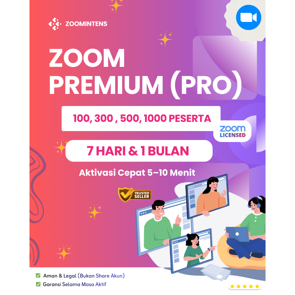 Zoom Pro Unlimited Mingguan Bulanan 100 300 500 1000 Peserta Full Fitur