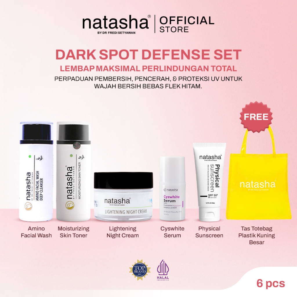 Natasha Paket Flek & Noda Hitam Free Totebag Set Facial Wash Skin Toner Cyswhite Serum Night Cream P