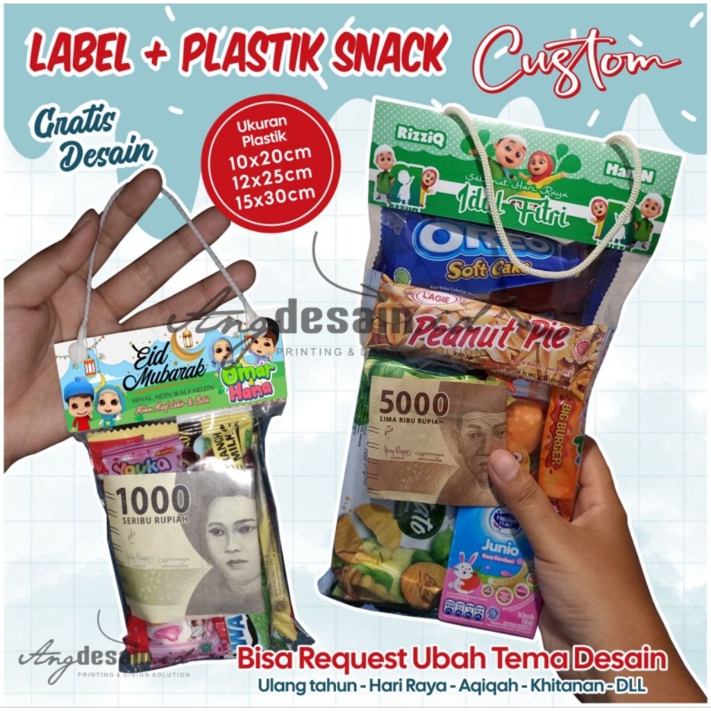 Label Plastik Snack Lebaran Custom | Hangtag Bingkisan Idul Fitri