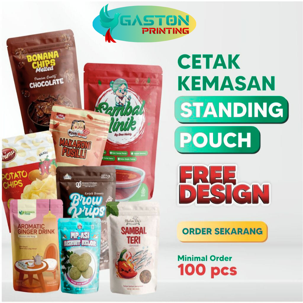 Custom Packaging Makanan – Standing Pouch, Plastik Klip Ziplock | Pouch Cetak Fullcolor | Order 100 
