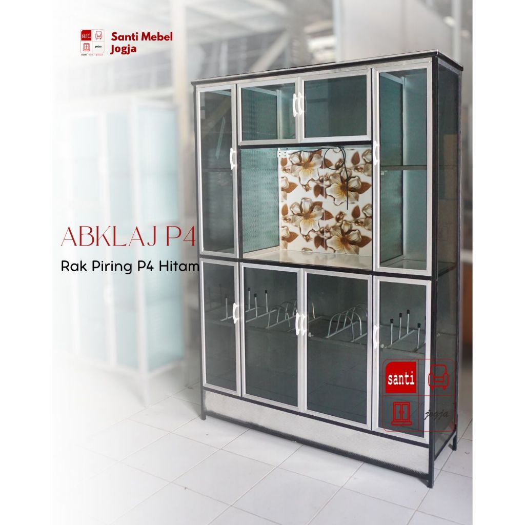Lemari Dapur Rak Piring Aluminium 4 pintu Hit ABKLAJ Tebal
