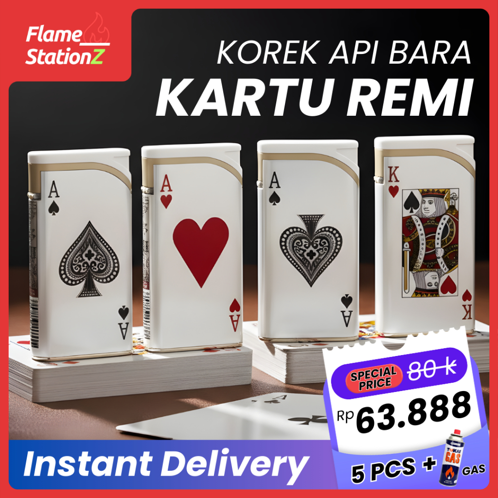 Korek Api Bara Kartu Remi Windproof JetFlame Korek Api Gas Fortis Kartu Remi Bahan Besi Bisa Diisi U