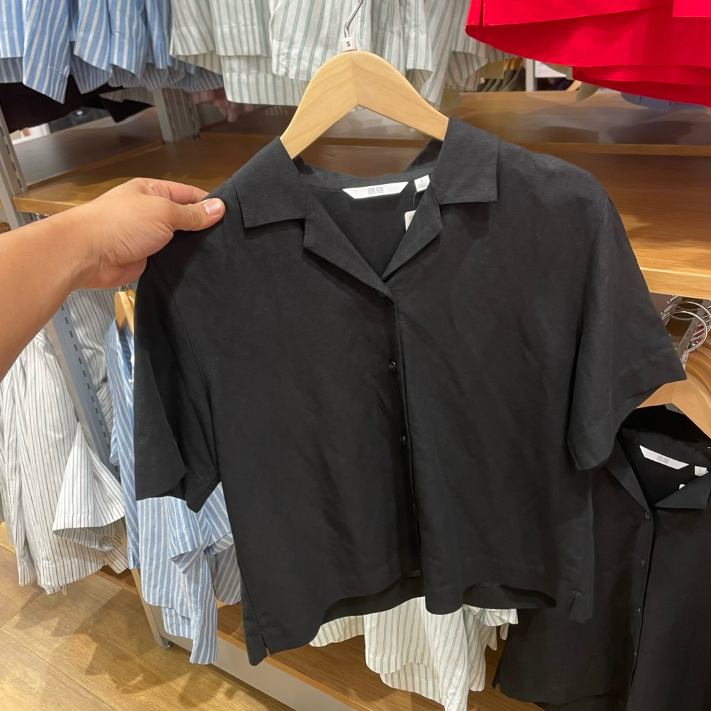 Kemeja Uniqlo Woman KATUN LINEN 09 black