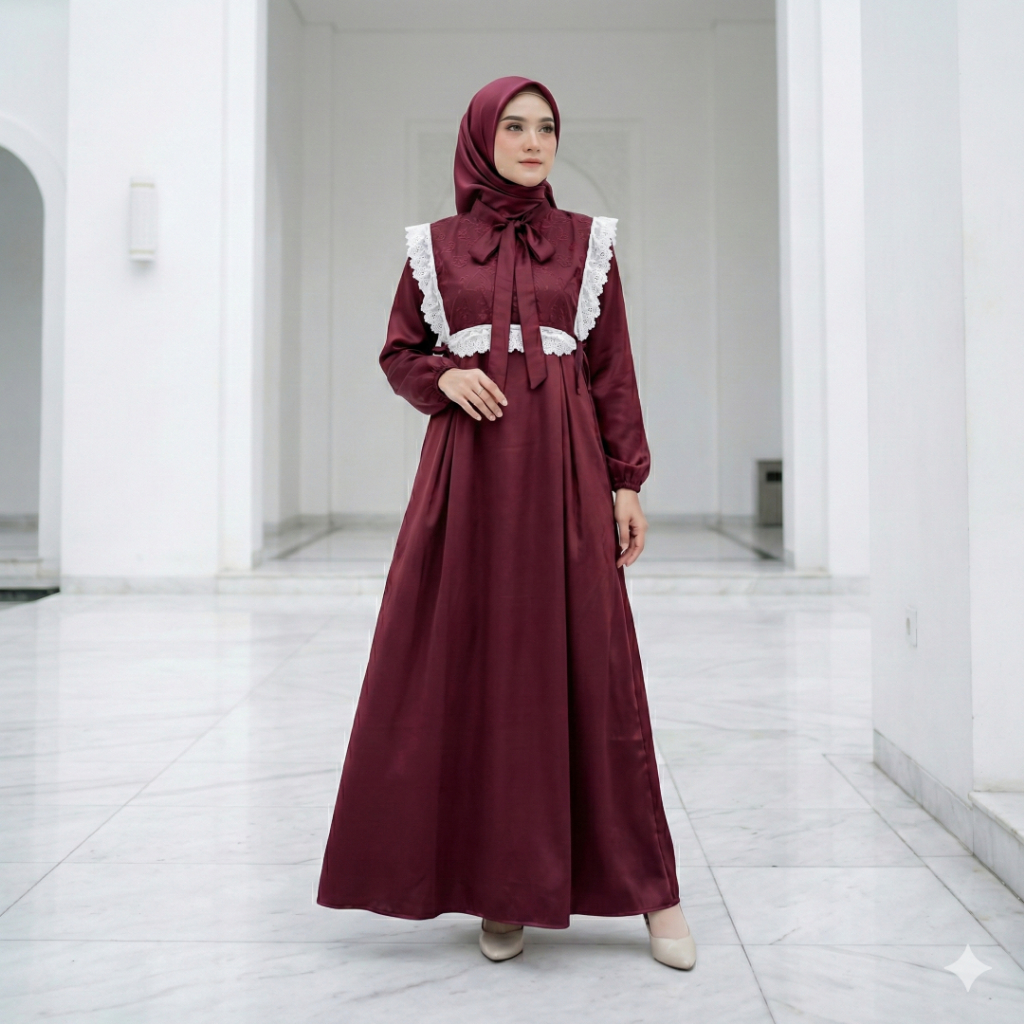 (Lebaran series) Ahzem Official - Gamis Brokat Lebaran Muslimah Syakila Model Rompi Tille Bordir Ouf