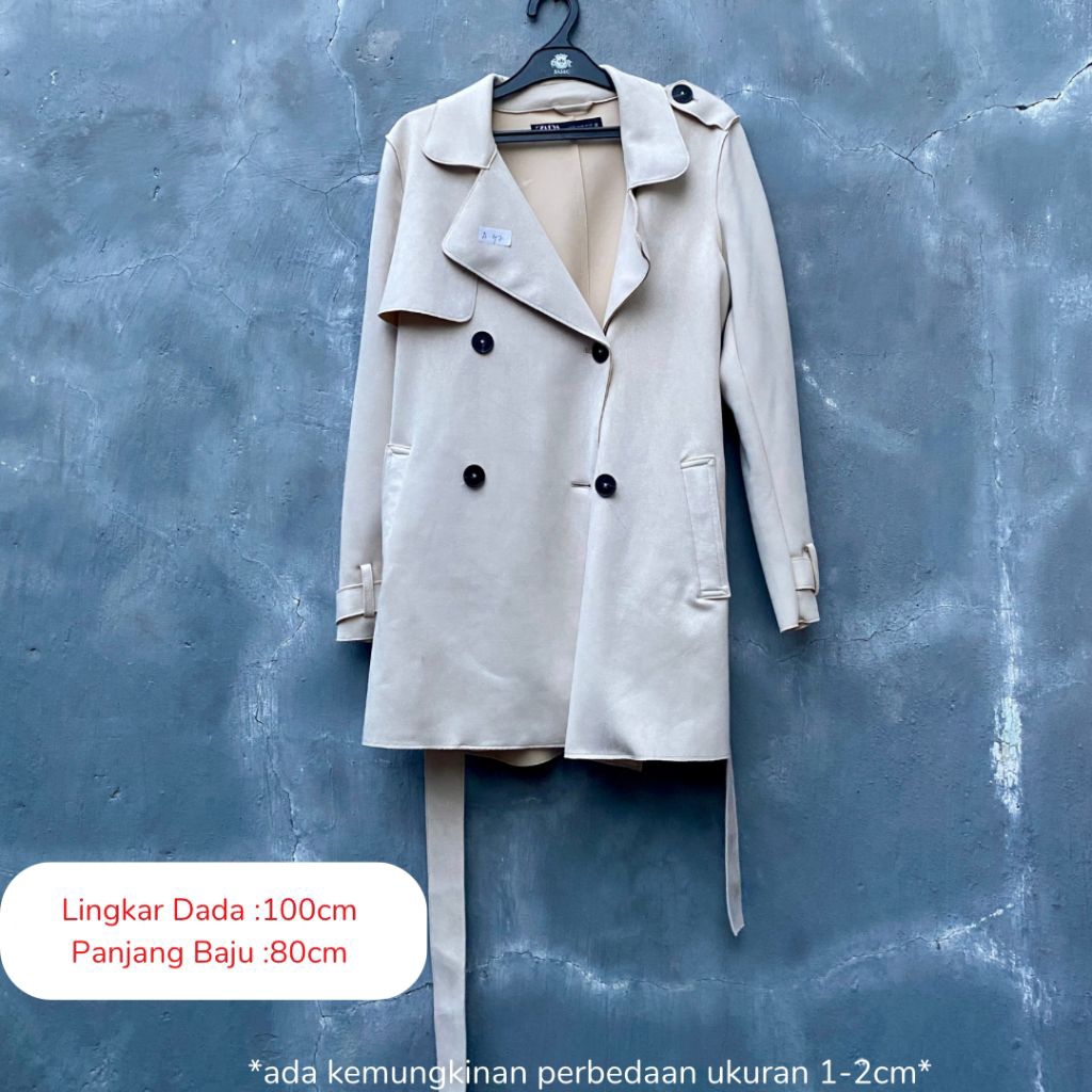 [ORI 100%] ZARA Beige Suede Trench Coat Preloved A47