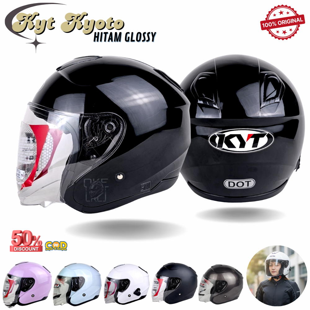 HELM KYT KYOTO HITAM GLOSSY ORIGINAL | HELM KYOTO HALF FACE