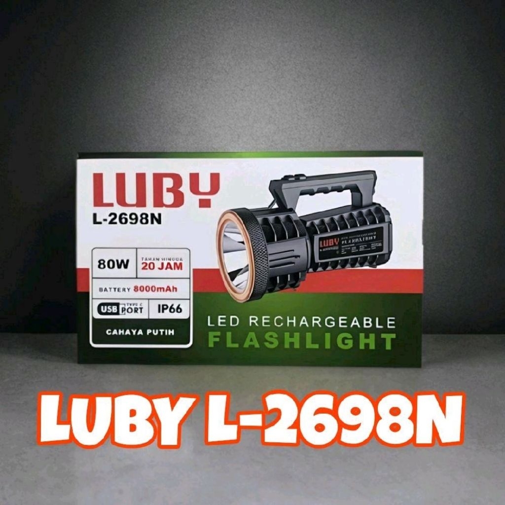 Luby Senter Tenteng Tangan JUMBO L-2698N 80Watt + 18 LED SMD CAHAYA PUTIH Rechargeable Tahan Hingga 