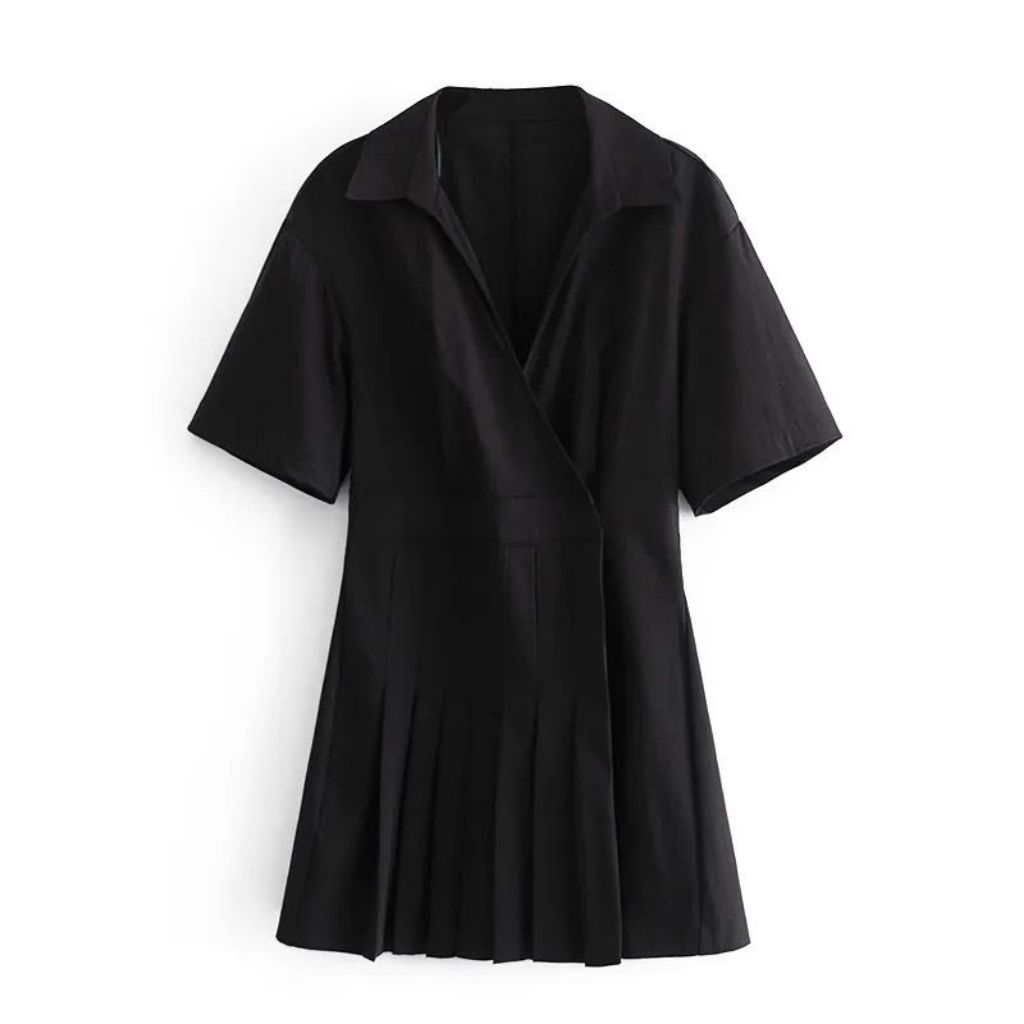Zara mini black dress poplin with pleated