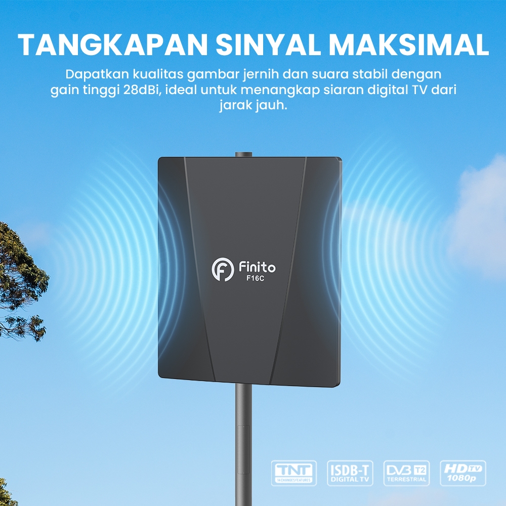 Antena TV Digital Finito F16C Indoor Outdoor Free Boster Support STB Untuk Tv Tabung