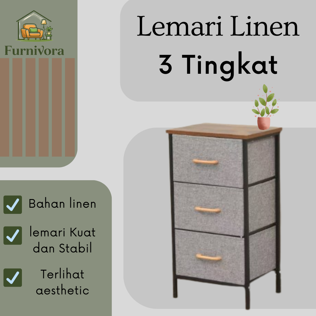 Lemari Laci Linen Minimalis 3 Tingkat, Lemari Pakaian Linen Minimalis 3 Tingkat, Rak Penyimpanan Lin