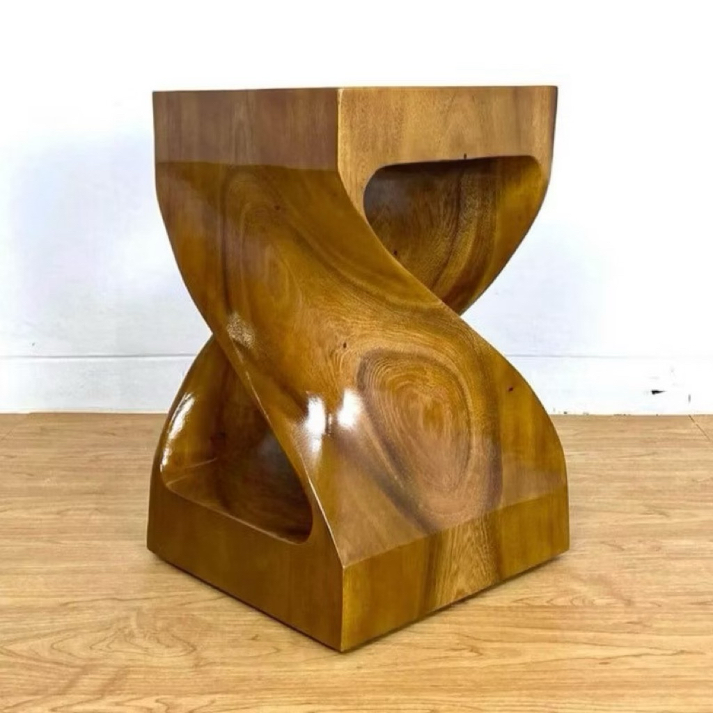 kursi stool kayu trembesi solid utuh tanpa sambungan / kursi cafe kayu utuh trembesi stool lengkung