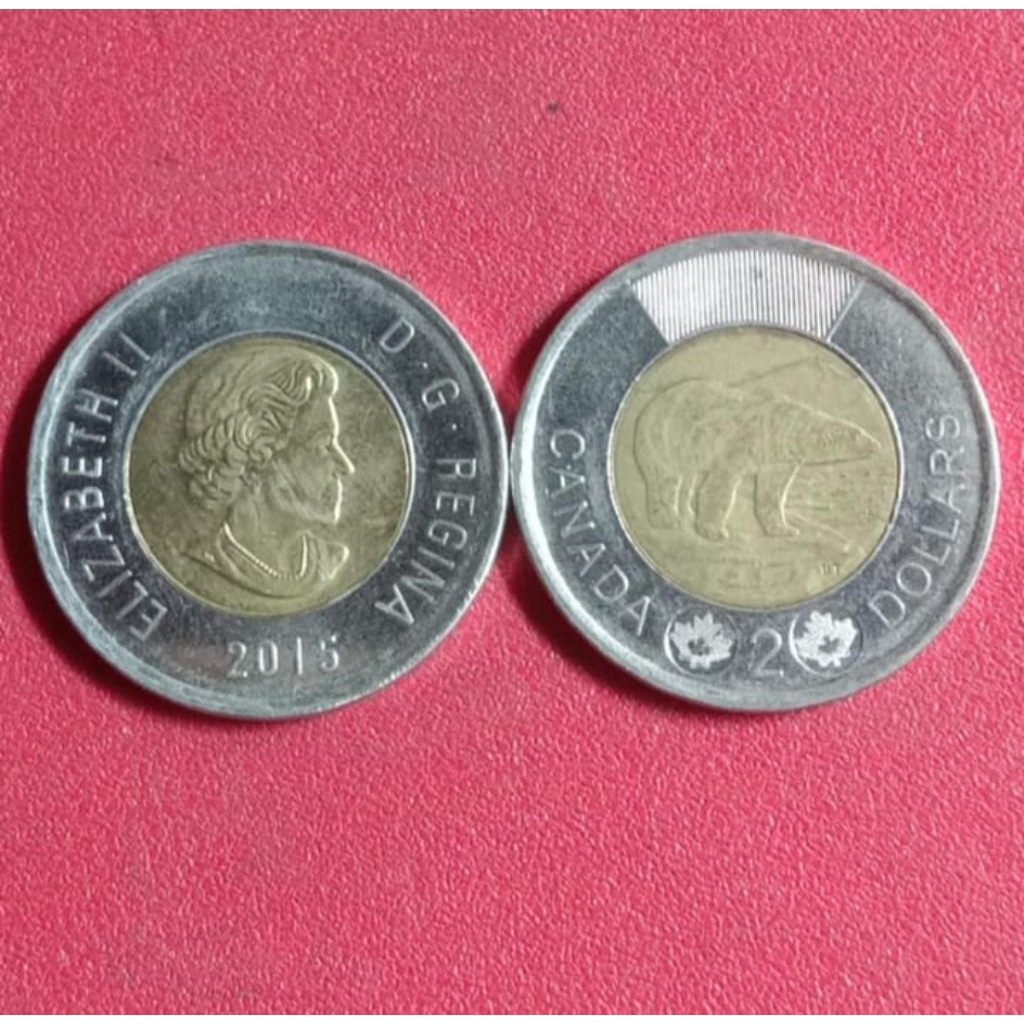 Koin Canada 2 Dolar Bimetal Elizabeth II Two Dollars Kanada 1990-2021 Souvenir Koleksi Uang Logam Co