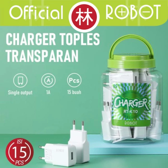 ( 1 TOPLES ISI 15 PCS ) - adapter batok cas casan robot 1 usb RT-K10 toples isi 15 pcs 1A garansi re