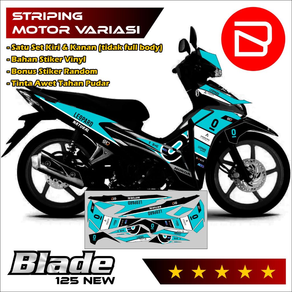 Striping BLADE 125 NEW Gagah - Striping BLADE 125 NEW Keren - Set Stiker Motor Simpel Variasi LEO01