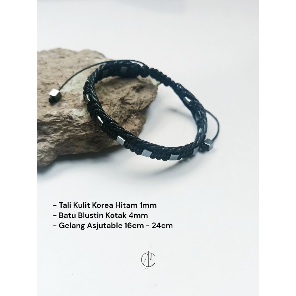 Gelang simpul Batu Blustin kotak / Gelang pria / Gelang tali kulit Korea