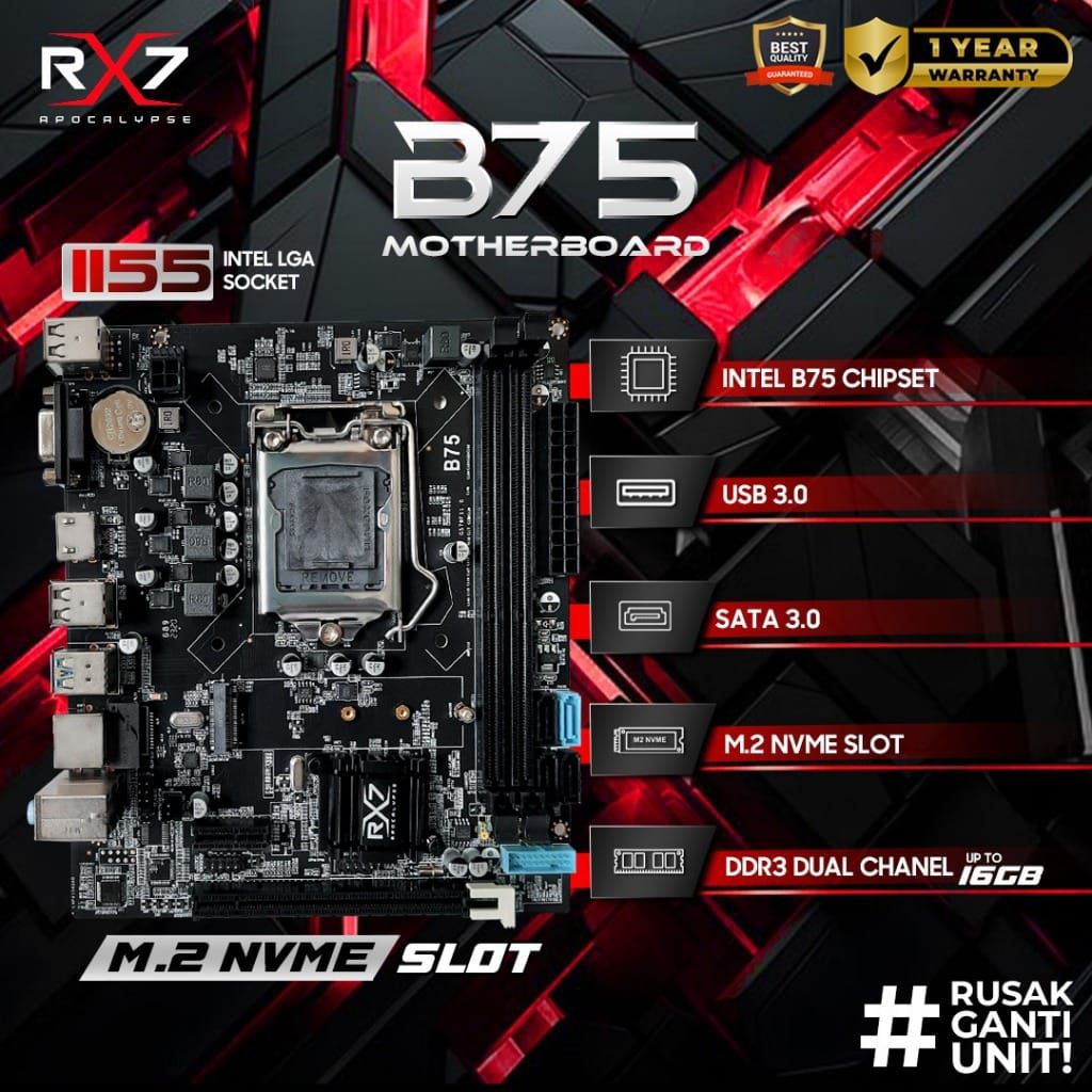 MOTHERBOARD H61 RX7| MOTHERBOARD H61/B75 + SLOT NVME DDR3 BARU