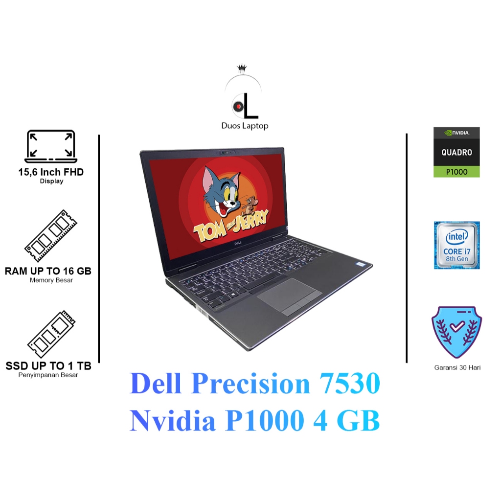 Dell Precision 7530 Intel Core i7 Gen 8 | Nvidia P1000 4Gb | Ram 16Gb Ssd 256Gb | Layar 15 Inch FHD 