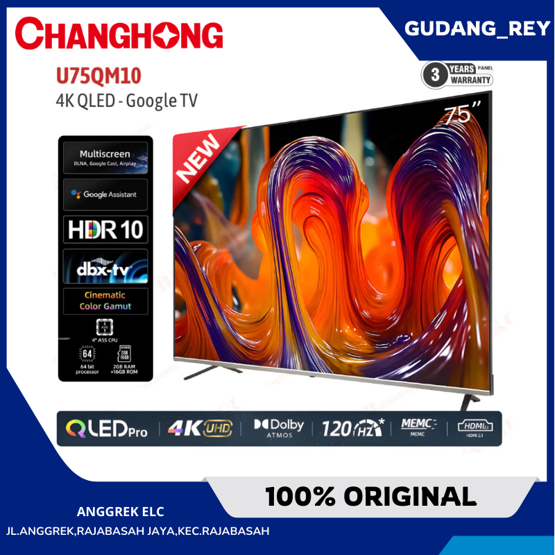 TV CHANGHONG 75 Inch LED U75QM10 (4K QLED – Google TV) GARANSI RESMI