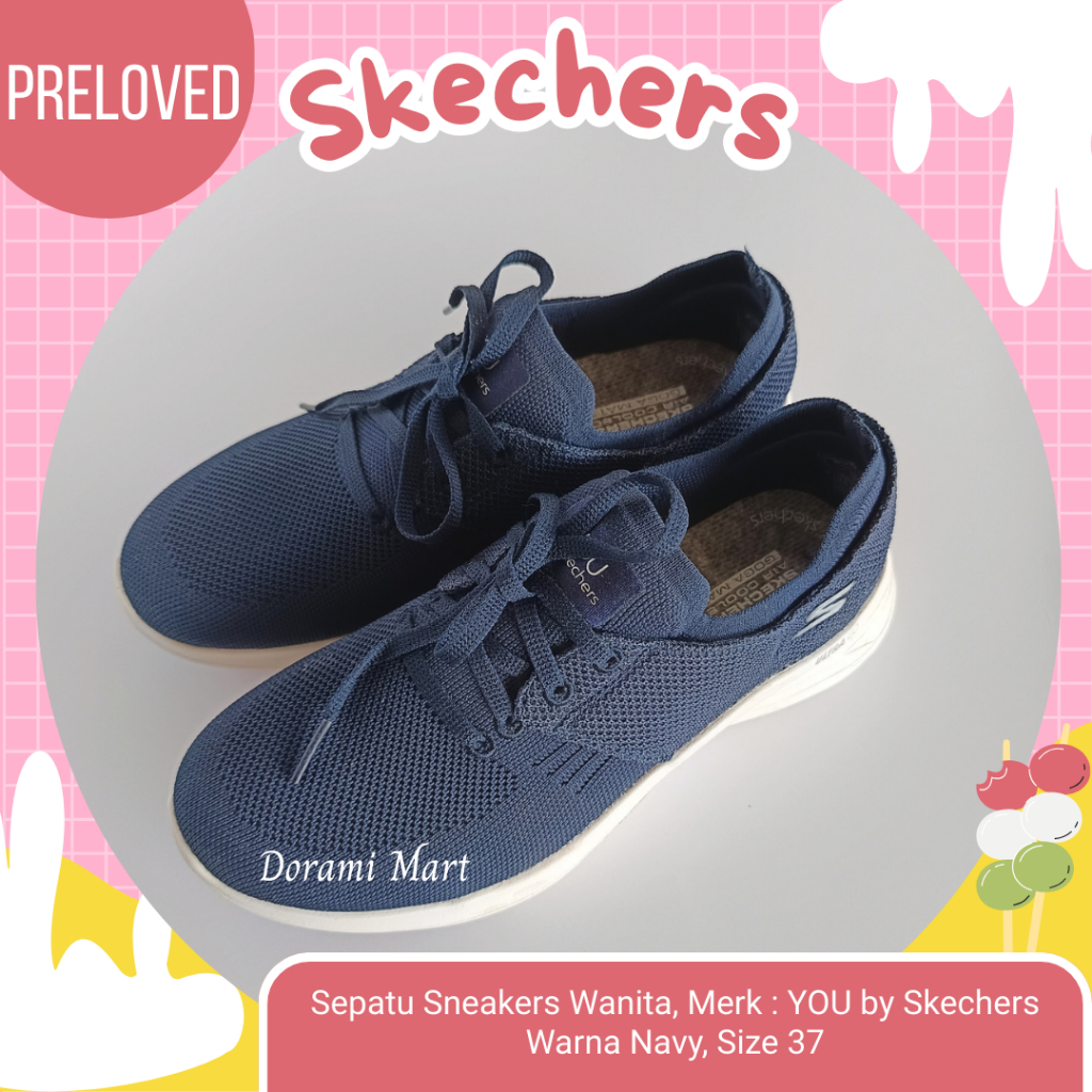 Sepatu Sneakers Skechers Kets Olahraga YOU size 37 Wanita Navy Preloved