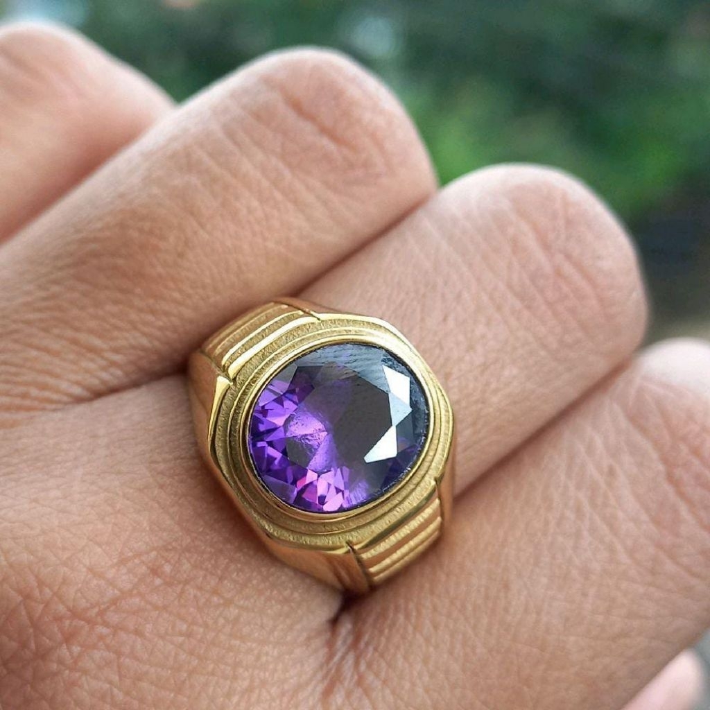 Cincin Batu Kecubung Amatys Cutting Ring Titanium Super mewah