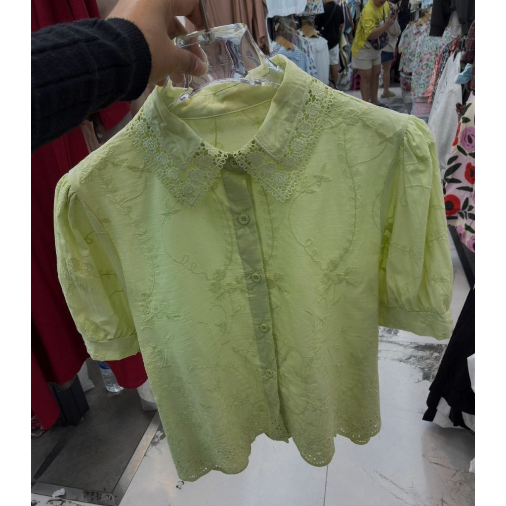 Atasan kemeja katun katbol bordir tangan pendek wanita top club bangkok bkk